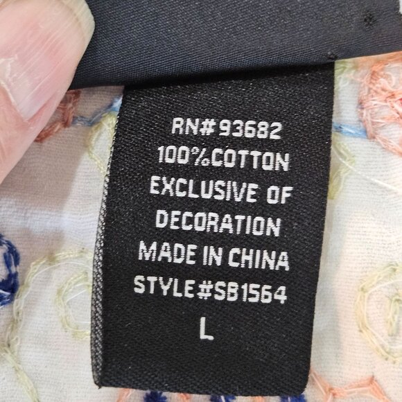 Liv Los Angeles Top Large White Embroidered Boho Floral Turtles Birds - Picture 10 of 12